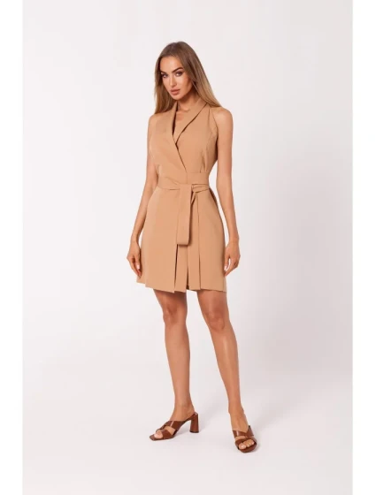 M747 Blejzrové šaty so zaväzovaním v páse - karamelové