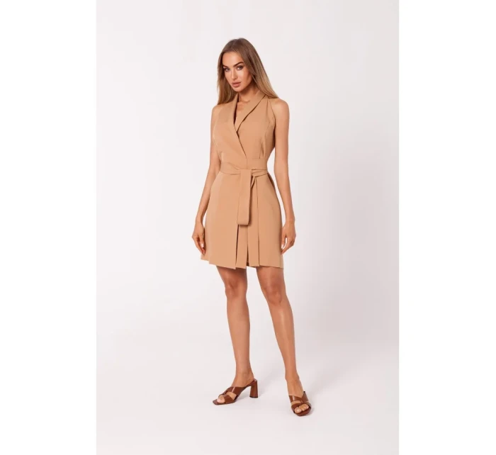 M747 Blejzrové šaty so zaväzovaním v páse - karamelové