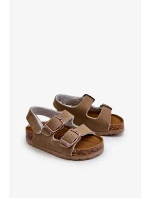 Detské sandále na korkovej platforme, zapínanie na suchý zips, Khaki Rorria