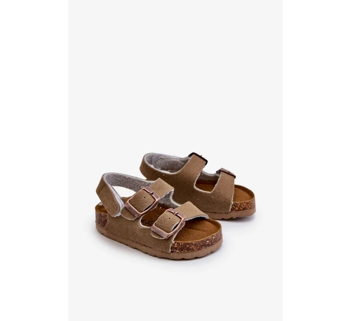 Detské sandále na korkovej platforme, zapínanie na suchý zips, Khaki Rorria