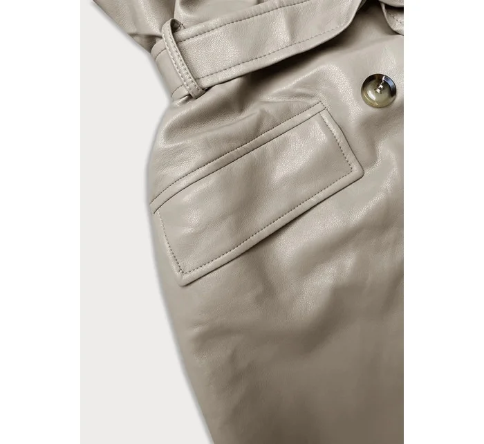 Béžový dvojradový klasický dámsky kabát z ekologickej kože AnnGissy (AG6-30) Béžový dvojradový klasický dámsky kabát z ekologickej kože AnnGissy (AG6-30)