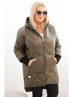 Dámske Plus veľkosť zimná bunda prešívané s kapucňou Khaki Dámske Plus veľkosť zimná bunda prešívané s kapucňou Khaki