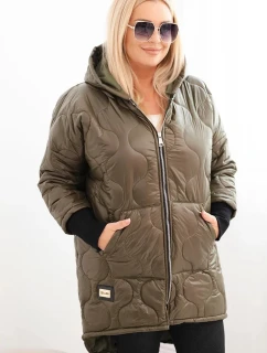 Dámske Plus veľkosť zimná bunda prešívané s kapucňou Khaki
