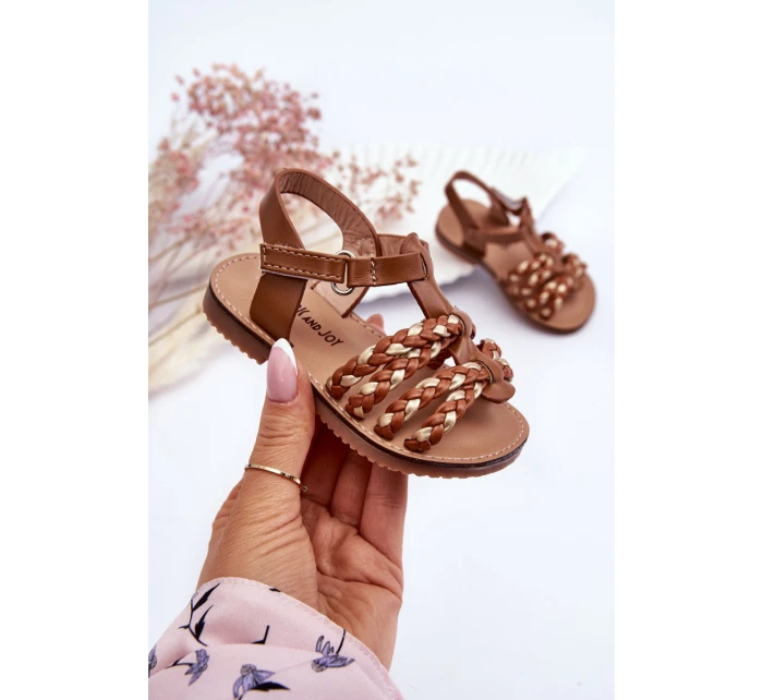 Dziecięce Sandały Na Rzep Z Paseczkami Brązowe Sammy