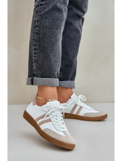 Zazoo N1068 Skórzane Niskie Sneakersy Damskie Beżowe