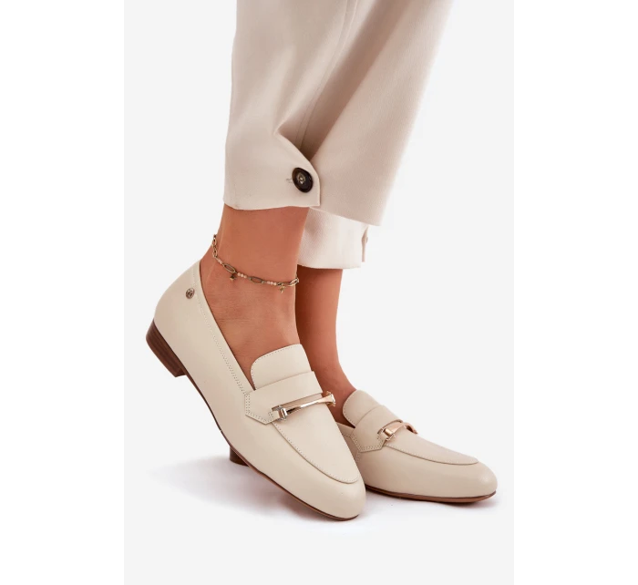 Skórzane Półbuty Mokasyny Damskie Maciejka K6809-04 Beżowe
