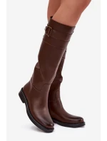 Kozaki Damskie Na Płaskim Obcasie Z Ozdobnym Detalem Brązowe Arvessa Kozaki Damskie Na Płaskim Obcasie Z Ozdobnym Detalem Brązowe Arvessa