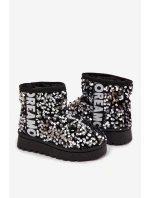 Dziecięce Śniegowce Botki Ocieplane Z Cekinami Czarno-Srebrne Rebbica