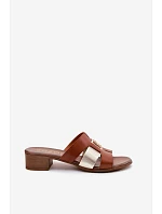 Kožené dámské sandály na podpatku model 22125908 hnědé - Zazoo