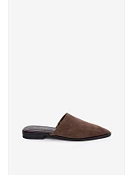 Kožené semišové pantofle dámské ploché  khaki model 22133760 - D&A