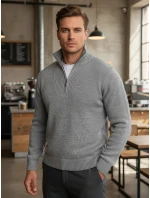 Pánsky zateplený sveter so stojacím golierom svetlo sivý FashionStreet WX2353 Pánsky zateplený sveter so stojacím golierom svetlo sivý FashionStreet WX2353