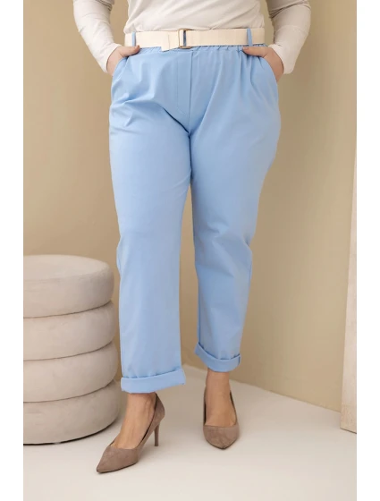 Dámske bavlnené nohavice s opaskom v modrej farbe