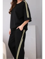 Dámský máslový komplet z viskózy mikina a kalhoty s lampasy černý