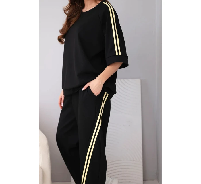 Dámský máslový komplet z viskózy mikina a kalhoty s lampasy černý