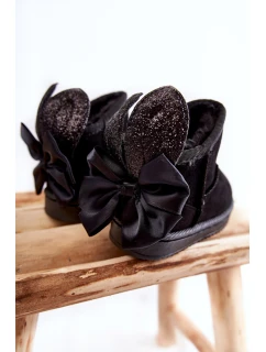 Dziewczęce Ocieplane Śniegowce Z Kokardkami Czarne Meriva