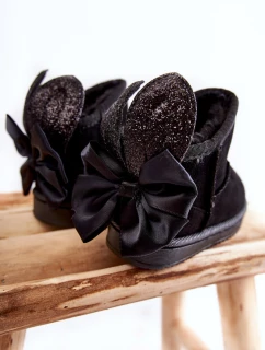 Dziewczęce Ocieplane Śniegowce Z Kokardkami Czarne Meriva