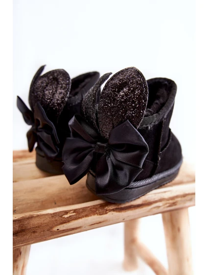 Dziewczęce Ocieplane Śniegowce Z Kokardkami Czarne Meriva