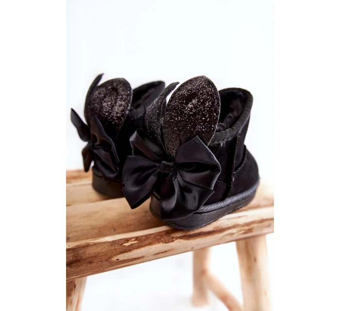 Dziewczęce Ocieplane Śniegowce Z Kokardkami Czarne Meriva