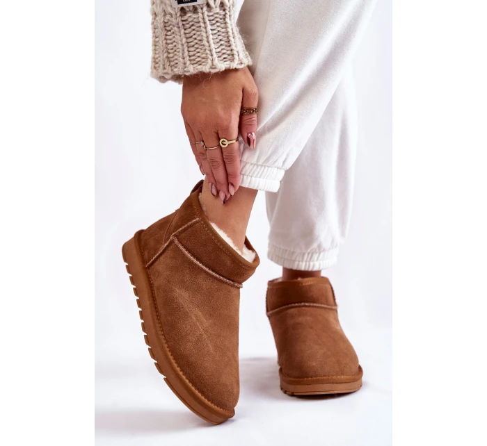 Damskie Zamszowe Niskie Śniegowce Camel Shelie Damskie Zamszowe Niskie Śniegowce Camel Shelie