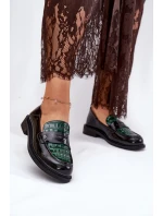 Lakierowane Skórzane Mokasyny Damskie Vinceza 91125 Zielono-Czarne