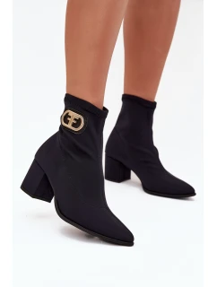 Botki Damskie Na Słupku Ze Złotym Detalem Zazoo 3128 Czarne