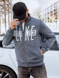 Pánska tmavosivá mikina na zips s kapucňou s potlačou FashionStreet BX5409