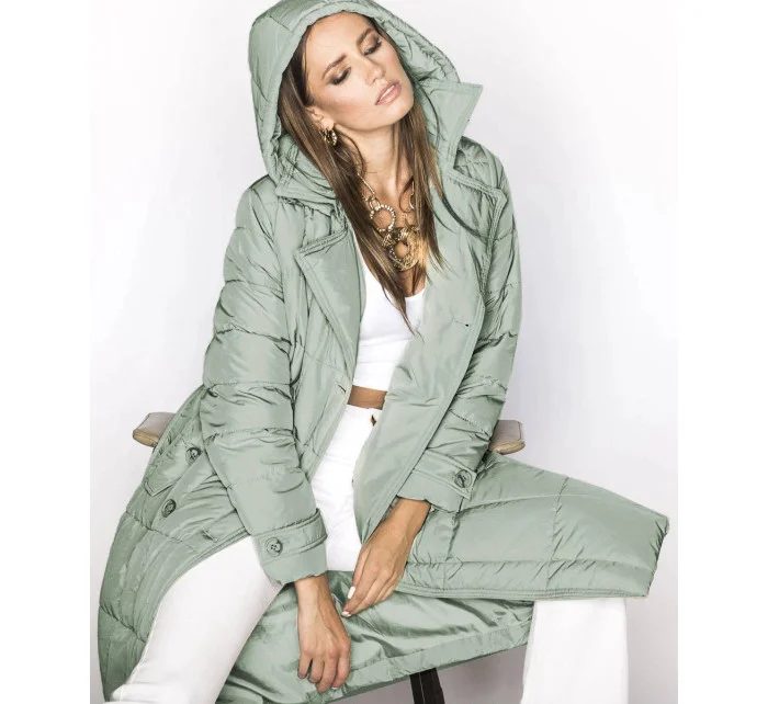 Klasický dámský prošívaný kabát v pistáciové barvě model 17658097 - Ann Gissy Klasický dámský prošívaný kabát v pistáciové barvě model 17658097 - Ann Gissy