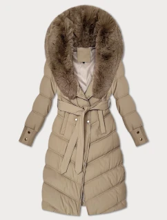 Béžová zimná bunda s kožušinovým golierom S'west (R8500-12)