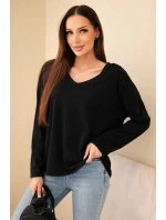 Dámska bavlnená blúzka s výstrihom do V a dlhými rukávmi čierna