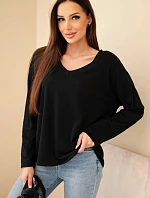 Dámska bavlnená blúzka s výstrihom do V a dlhými rukávmi čierna