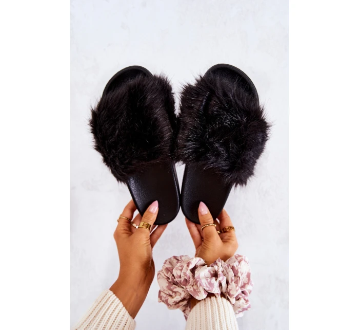 Klapki Z Futerkiem Gumowe Czarne Pollie Klapki Z Futerkiem Gumowe Czarne Pollie