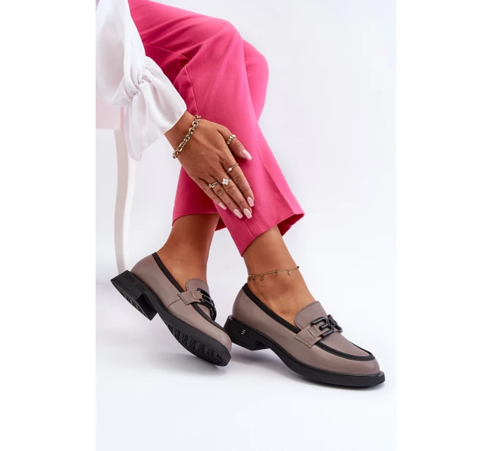 Elegantní dámské kožené mokasíny tmavě béžové model 21655398 - VINCEZA