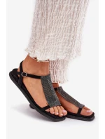 Płaskie Eleganckie Sandały Damskie Z Kryształkami Artiker 56C1370 Czarne