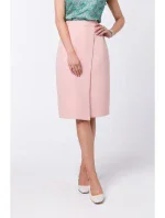 S343 Sukňa áčkového strihu so zavinovacími detailmi - púdrová