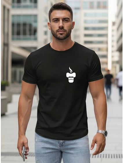 Pánske minimalistické tričko s potlačou čierne FashionStreet NX5090R