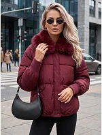 Dámska zimná prešívaná bunda s kožušinou, bordová, FashionStreet TY5817 Dámska zimná prešívaná bunda s kožušinou, bordová, FashionStreet TY5817
