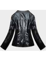 Vypasovaná čierna dámska bunda s rôznych spojených materiálov (752ART)