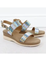 Dámske sandále na podpätku modré pletené Potocki 45302