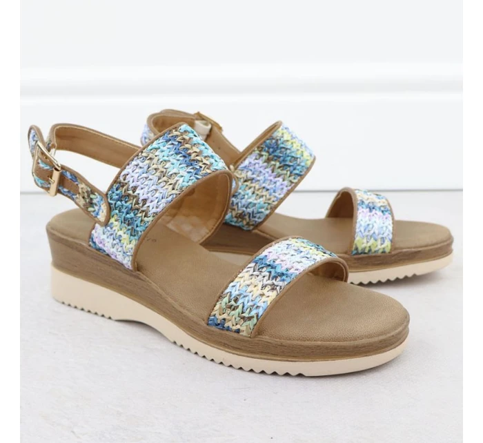 Dámske sandále na podpätku modré pletené Potocki 45302