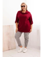 Dámske Plus veľkosť bavlnené voľné blúzka s vodou výstrih bordová
