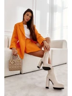 Skórzane Gładkie Botki Na Słupku Beżowe Kaysa Skórzane Gładkie Botki Na Słupku Beżowe Kaysa