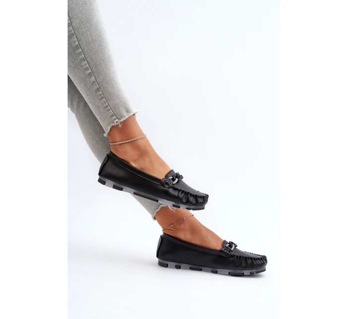 Dámské kožené mokasíny s ozdobou Černé model 21655753 - S.Barski
