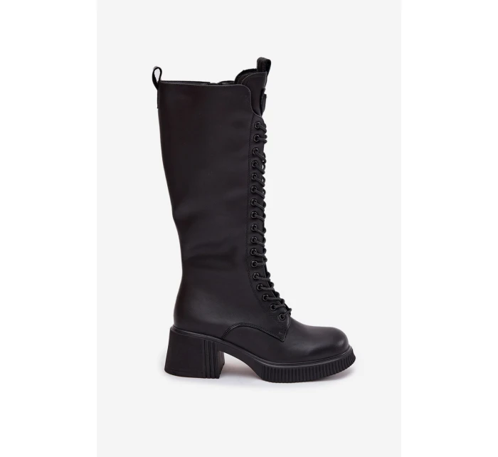 Kožené Kozačky Na Klínu  Černé model 21708008 - VINCEZA