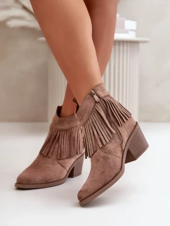 Dámske členkové kovbojské topánky na zips Eco Suede Brown S.Barski