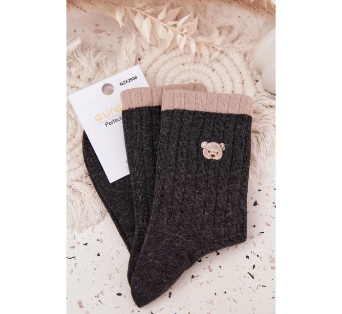 Dámske bavlnené ponožky s medvedíkom - tmavosivé Dámske bavlnené ponožky s medvedíkom - tmavosivé