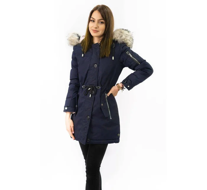 Tmavomodrá a ružová obojstranná dámska zimná bunda s kapucňou (w631) Tmavomodrá a ružová obojstranná dámska zimná bunda s kapucňou (w631)