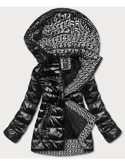 Čierna dámska bunda s ozdobnou podšívkou (XW709X)