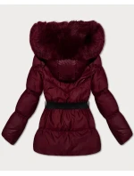 Zimní bunda ve vínové bordó barvě s kapucí a s opaskem model 21479129 - J.STYLE