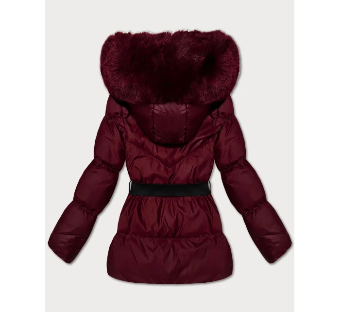 Zimní bunda ve vínové bordó barvě s kapucí a s opaskem model 21479129 - J.STYLE