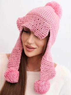 Dámska zimná čiapka s vlnou a bambuľkami K475 ružová